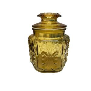 Vtg LE Smith Atterbury Scroll Amber Canister ~6 1/2" Tall